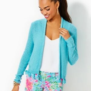 New Lilly Pulitzer Faretta tassels sweater cardigan deep blue Medium